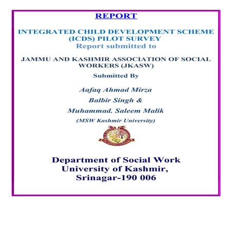 Report On Integrated Child Development Scheme