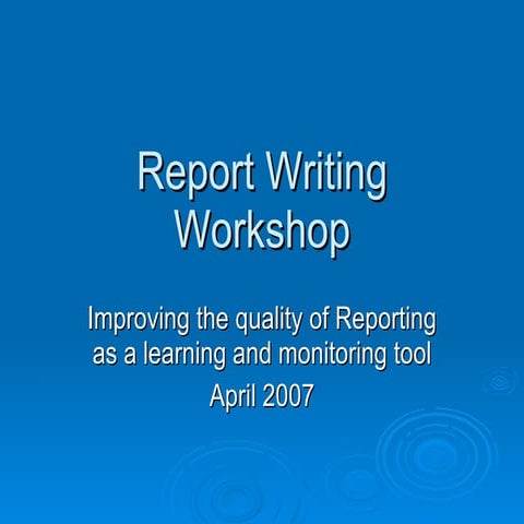 Reporting Workshop