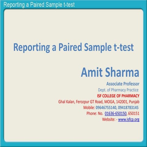 Reporting a paired sample t -test