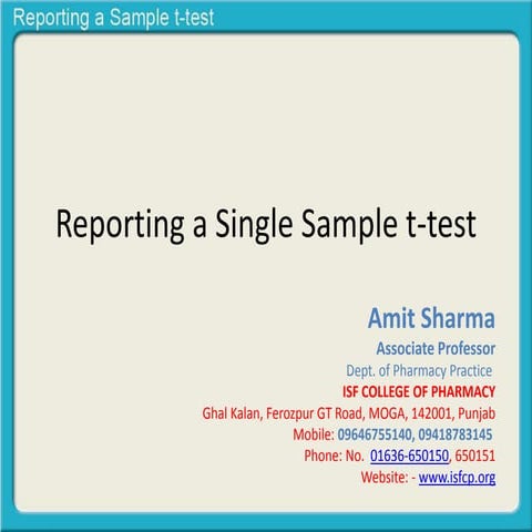 Reporting a single sample t- test revised
