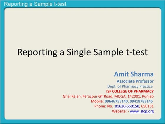 Reporting a single sample t- test revised
