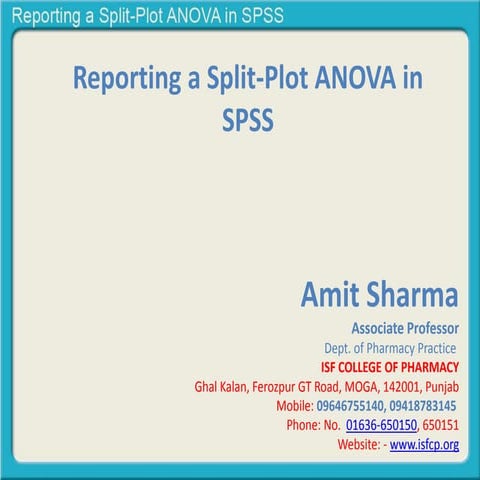 Reportinga split plot anova