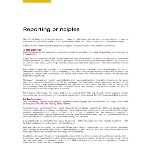 Reporting principles