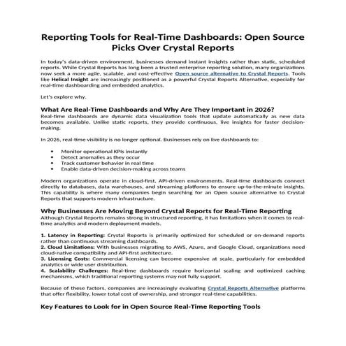 Reporting Tools for Real-Time Dashboards Open Source Picks Over Crystal ...