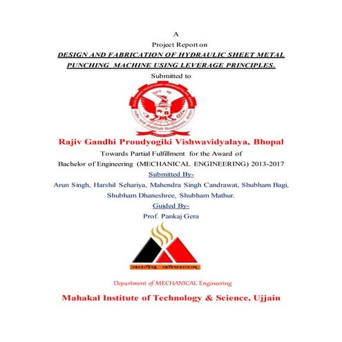 Hydraulic punching machine project report.