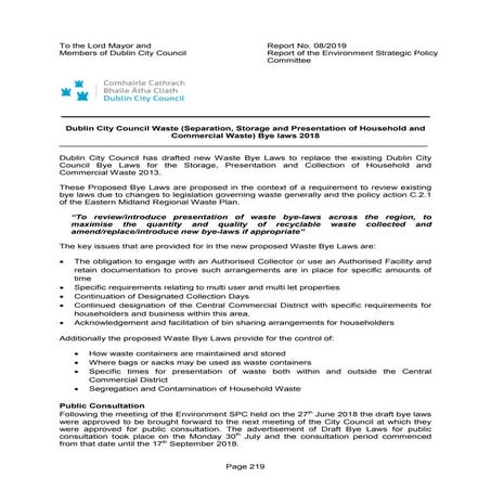 Report no. 082019 of the environment strategic policy committee   changes to waste bye laws