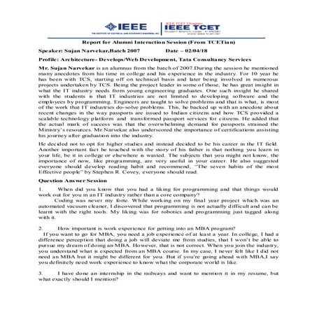 Report of alumni interaction session