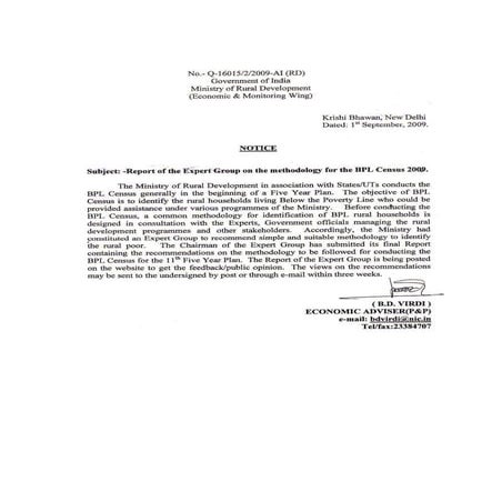 Report of the Export Group on the methodology for the people below the povert...