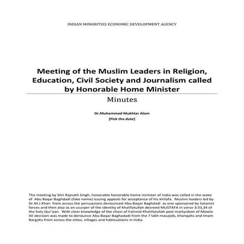 Report of the Meeting of Muslim Community Leaders with the Home Minister