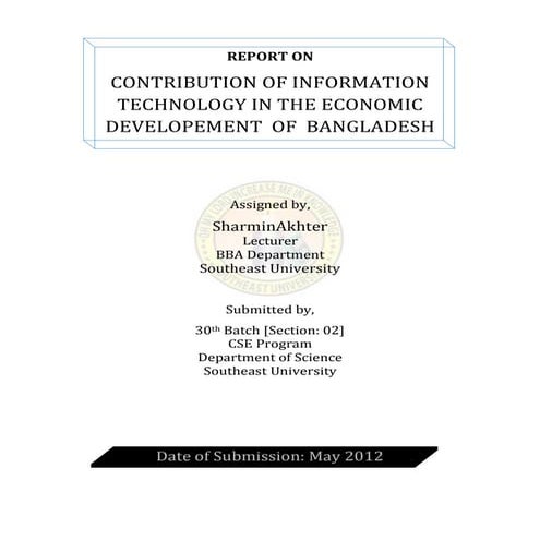REPORT ON CONTRIBUTION OF INFORMATION TECHNOLOGY IN THE ECONOMIC DEVELOPEMENT...