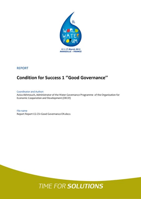 Report on Fostering Good Governance in the Water Sector - 6th World Water Forum