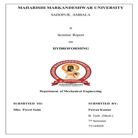 Report on hydroforming