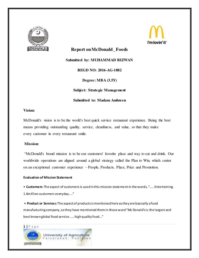 Report On Mc Donald