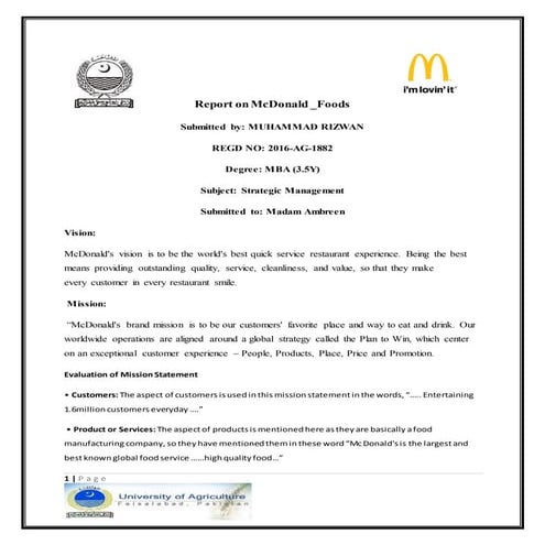 Report on mc donald