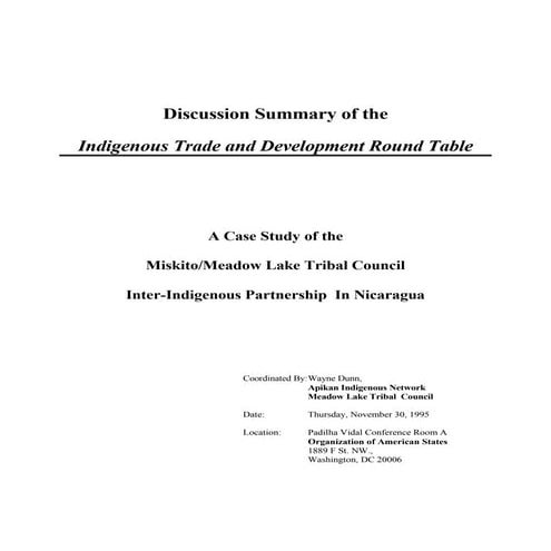 Report on OAS Round Table on Indigenous Trade and Development:  Case Study of...