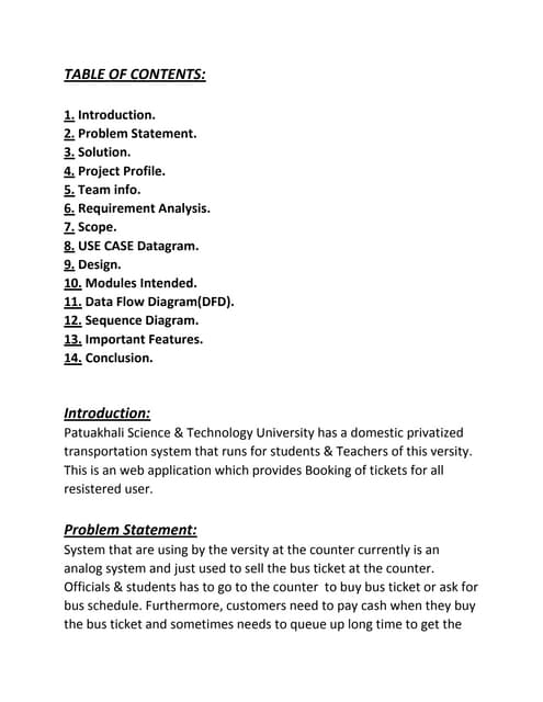 Report on online bus management