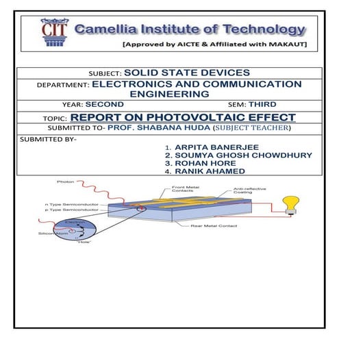 Report on photo voltaic effect 