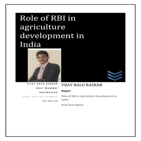 Report on Role of RBI in agriculture development in India | PDF