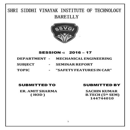 Report on safety feature in car :::-  by sachin kumar 