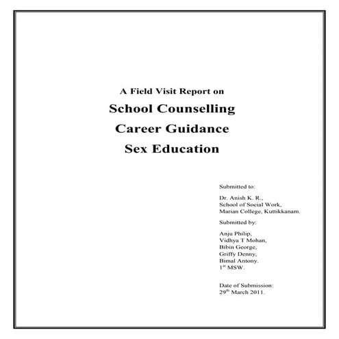 Report on school counselling, career guidence & sex education