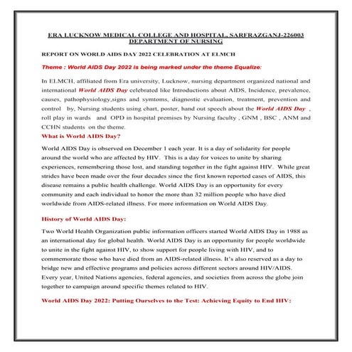 REPORT ON WORLD AIDS DAY 2022 CELEBRATION AT ELMCH.docx