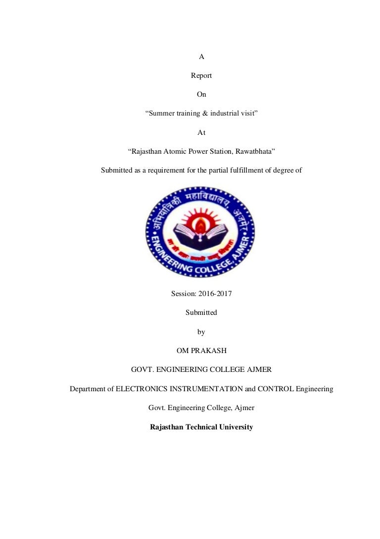 front page for training report gor geca student report front page
