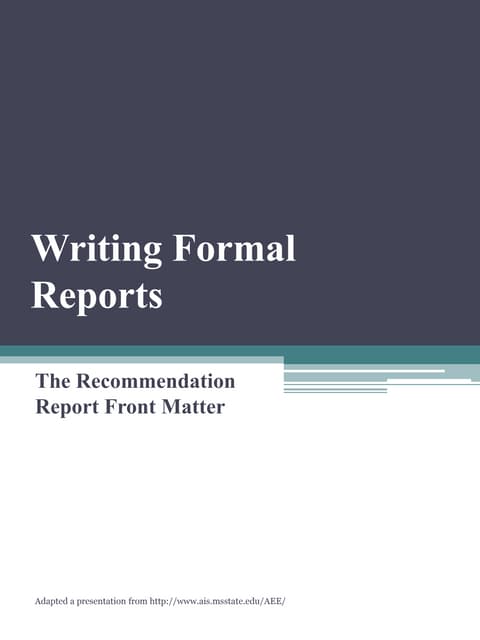 Presentation of recommendation report | PPT