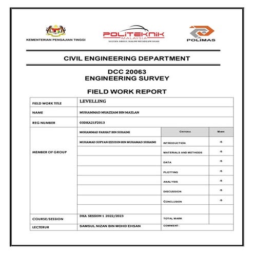 REPORT SURVEY LEVELLING CIVIL ENGINEERING.pdf