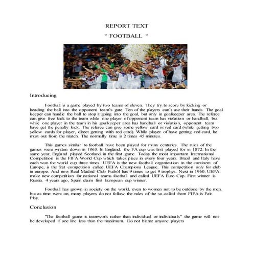 Report Text | DOCX | Soccer | Sports