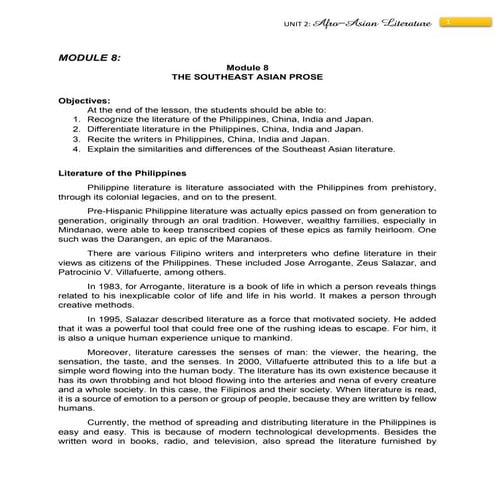 South East Asian Prose Literature of Philippines, India, Japan, China | PDF