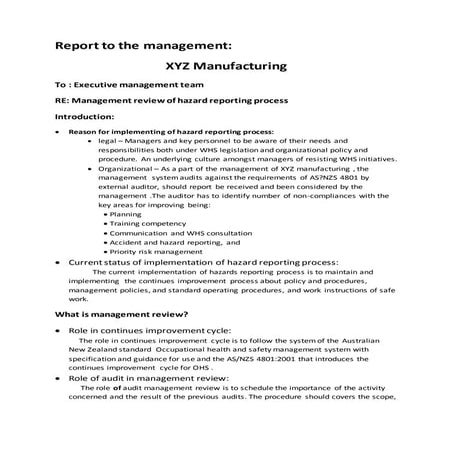 Report to the management