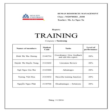 Report training of samsung