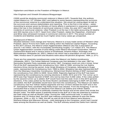 Report vigilantism and attack on the freedom of religion in meerut