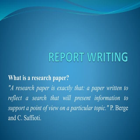 Report Writing for Technical Writing 1