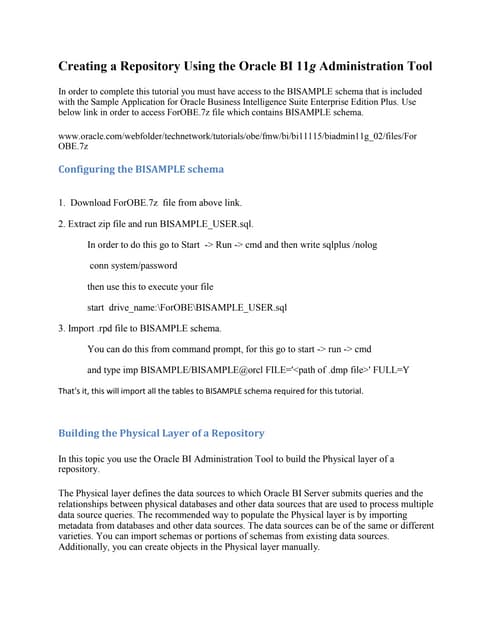 OBIEE 11g : Repository Creation Steps