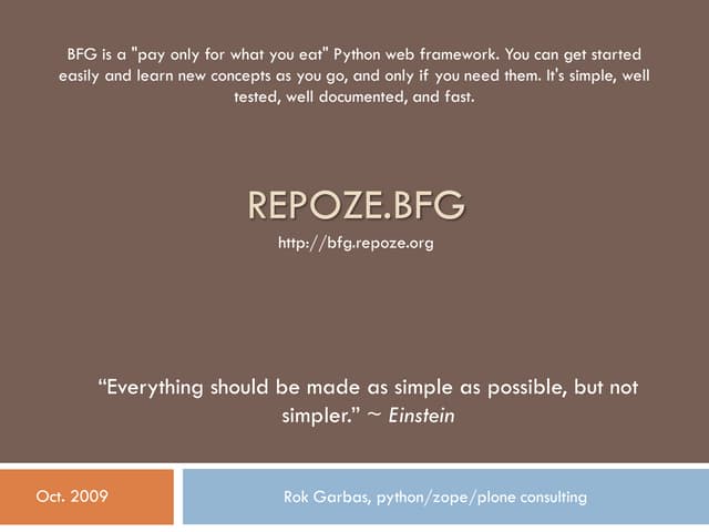Repoze Bfg - presented by Rok Garbas at the Python Barcelona Meetup October 2...