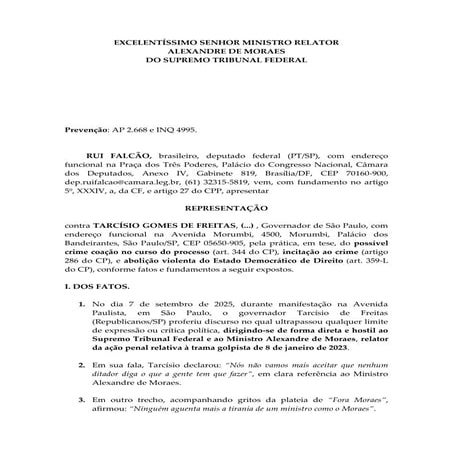 Representação - Tarcísio de Freitas - Coação, incitação e abolição[1].pdf