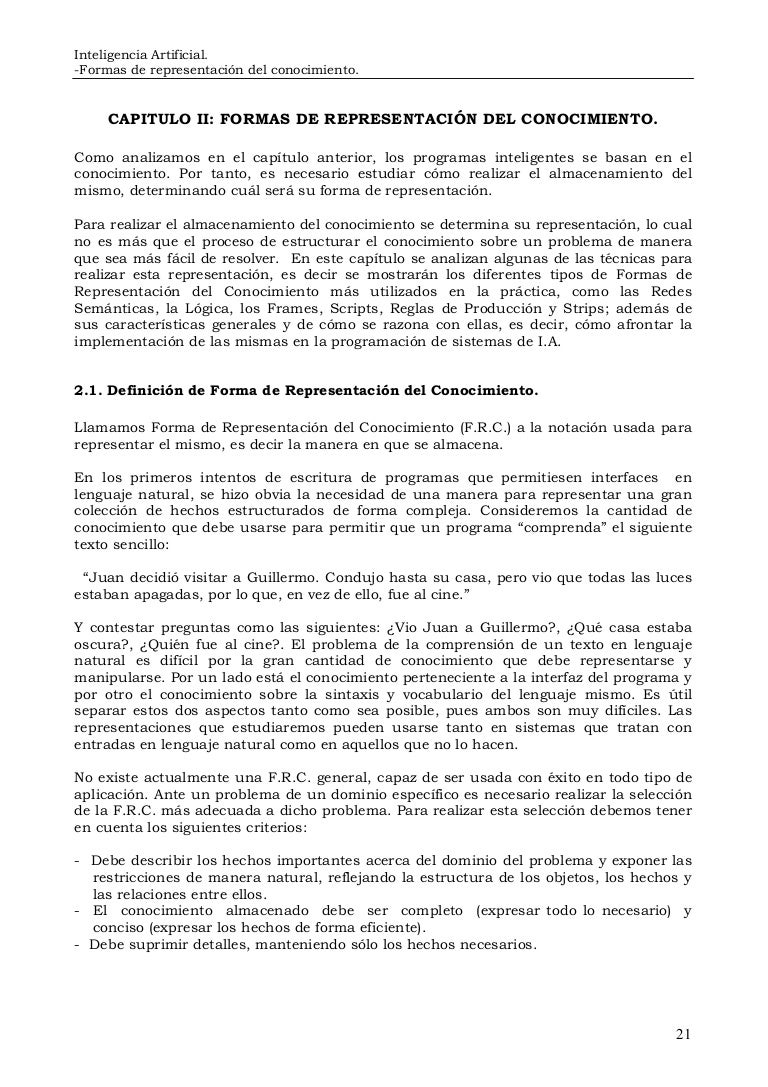 Representacion del conocimiento inteligencia artificial Representacion del conocimiento inteligencia artificial