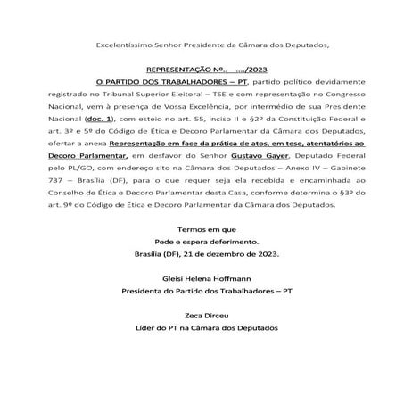 Representação contra Gustavo Gayer (PL-GO)