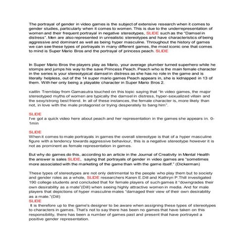 Representation of gender in games  -  script + bibliography