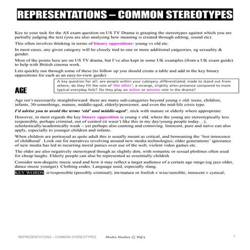 Representations cie – common stereotypes