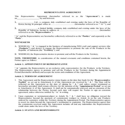 MARKETING REPRESENTATION AGREEMENT_Sample | PDF