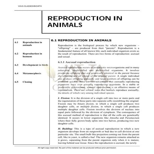 Class 8 reproduction in animals Study material pdf