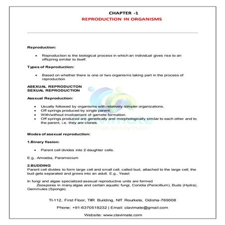 Chapter - 1 Class-12 Reproduction in organisms.