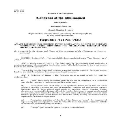 Republic act-no-9653-rent-control-act-2009