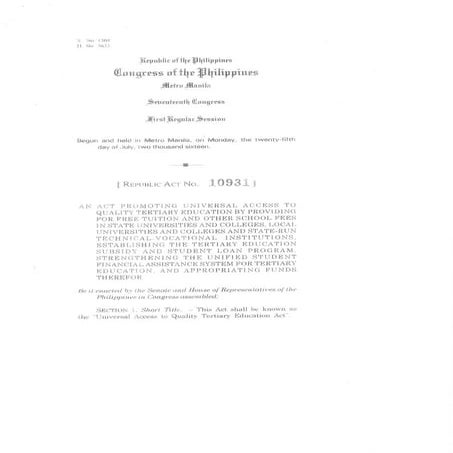 Republic Act 10931 Universal Access to Quality Tertiary Education Act 