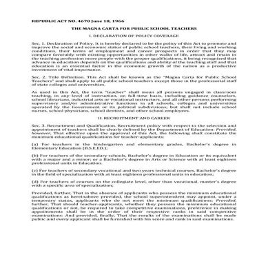 Republic act no. 4670   magna carta for public school teachers