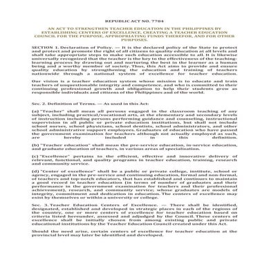 Republic act no. 7784   teacher education
