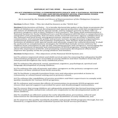 Republic act no.8980   early childhood care and development