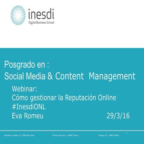 Webinar sobre Reputación Digital para Inesdi Digital Business School